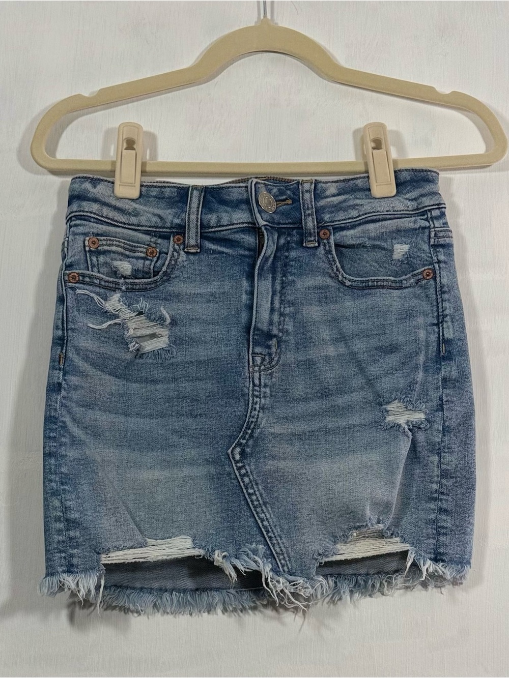 American Eagle Outfitters Blue Distressed Denim Mini Skirt
